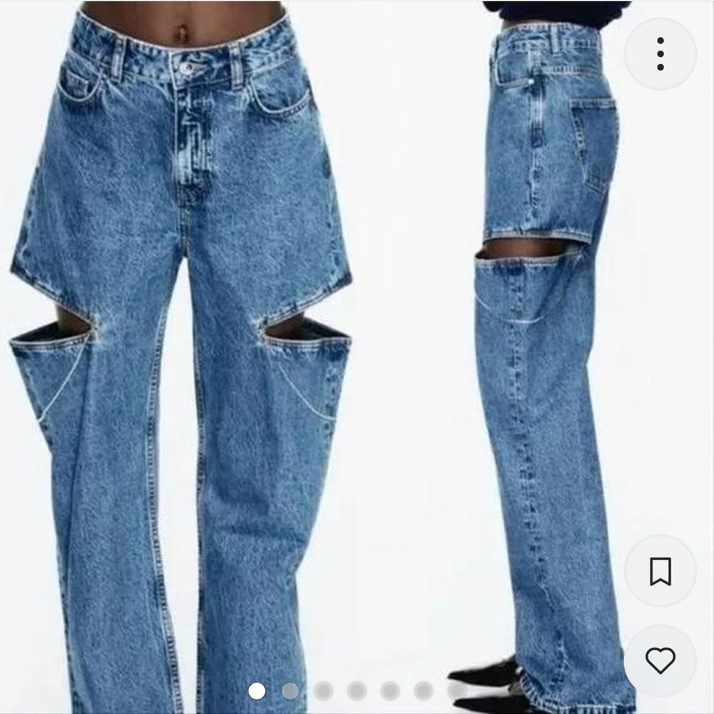 ZARA Z1975 MID WAIST STRAIGHT LEG CUT OUT JEWEL JEANS